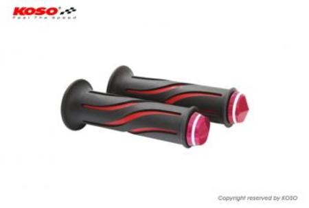 KOSO CURVE GRIPS DUAL COLOR WITH BAR-END CAP 【レッド】